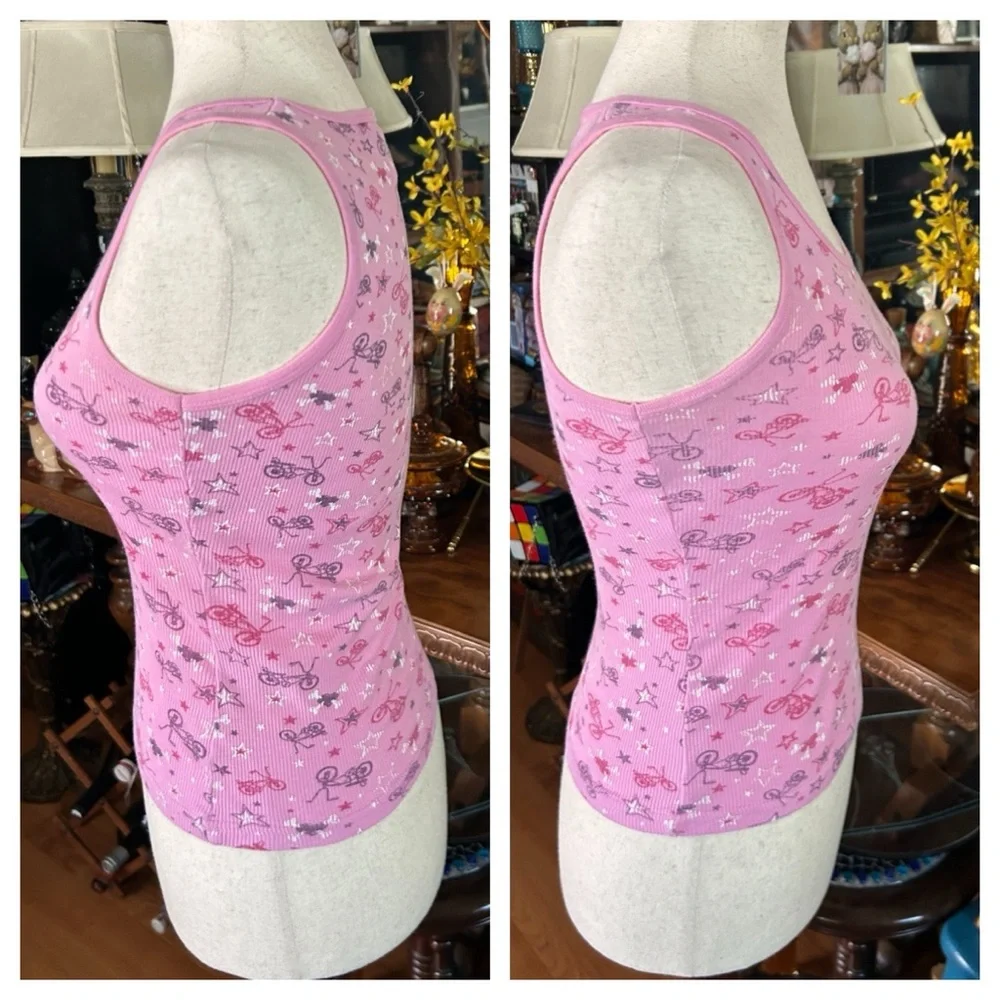 Vintage Delia's Pink Ribbed Graphic Tank Top w Bikes - Picture 4 of 13